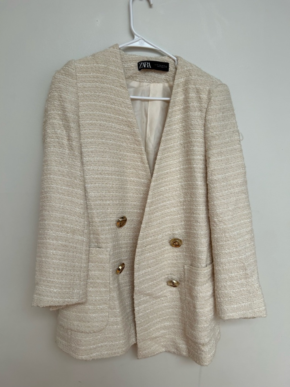 Zara Cream Bouclé Double-Breasted Blazer